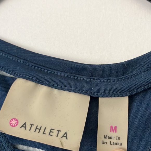 Athleta Women’s Sheer Striped Navy Razorback Tank Top - Picture 2 of 5